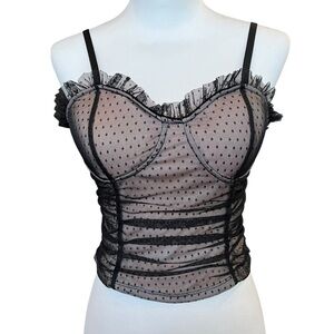 Lily White Bustier Size Large Black Mesh Swiss Dot NWT Whimsigoth Cropped Cami